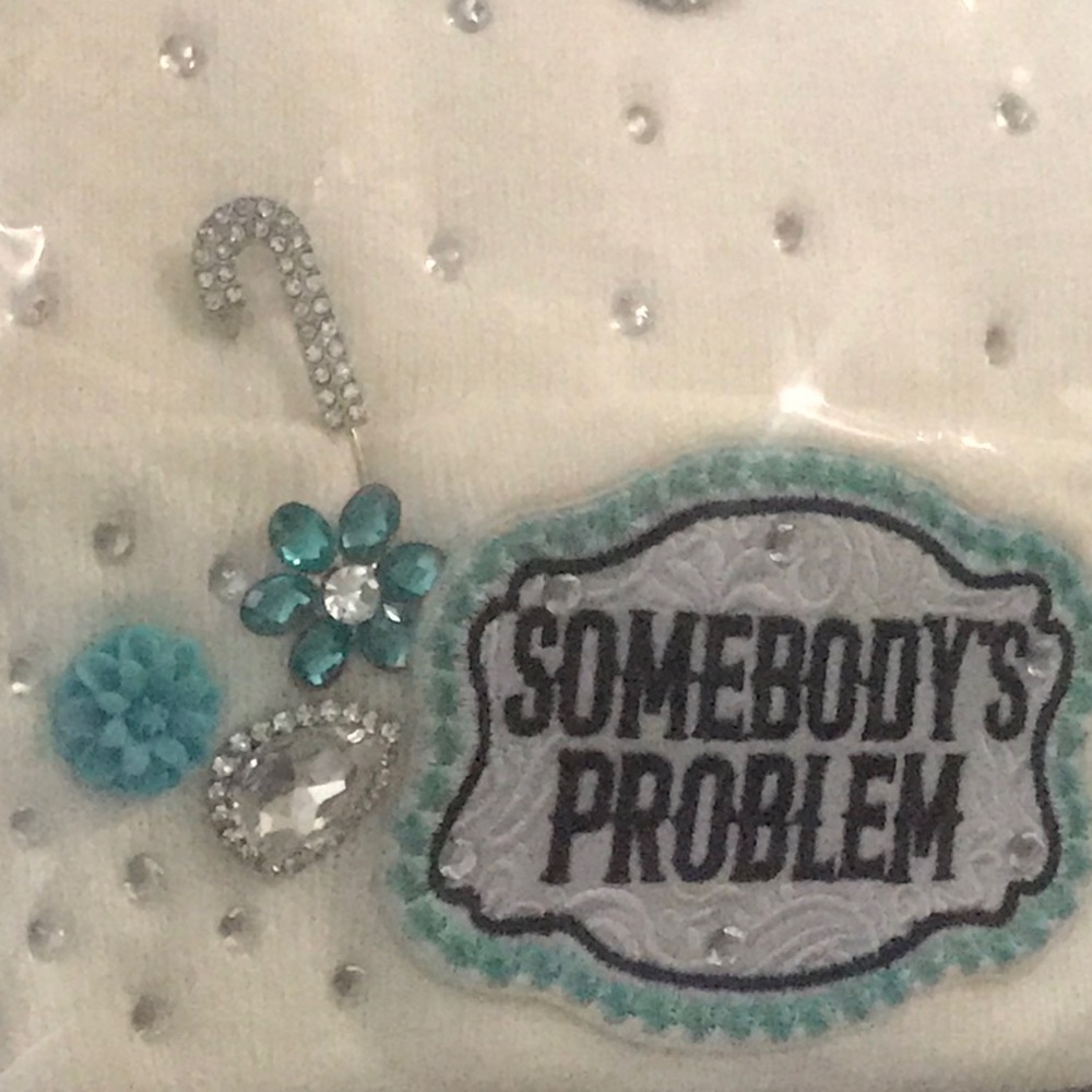 White and Silver Knit Cap with Decorative Patch and Rhinestones.  Lowest offer - Picture 4 of 4